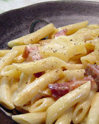 Pine and Bacon Pasta with Gorgonzola Cream