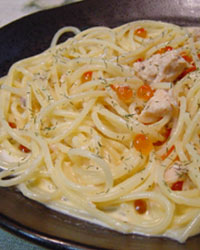 Salmon and Ikura Spaghetti with Cream Sauce