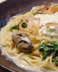 Cream Spaghetti with Oyster and Spinach