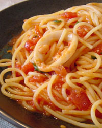 Squid Spaghetti with Marinara Sauce