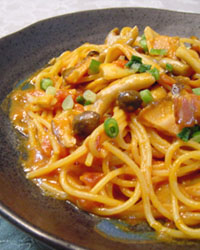 Mushroom Spaghetti with Miso & Pomodoro Sauce
