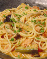 Tuna and Eggplant Spaghetti with Cream & Pomodoro Sauce