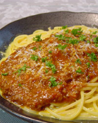 Pumpkin Cream Spaghetti with Meat Sauce