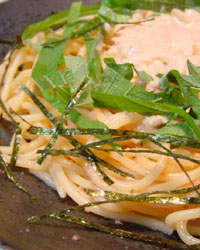 Spaghetti with Tarako & Salmon Mayonnaise